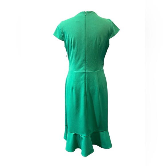 NWT London Times Cap Sleeve V-neck Green w/Ruffle Faux Wrap Skirt Dress- 6 - Picture 4 of 10